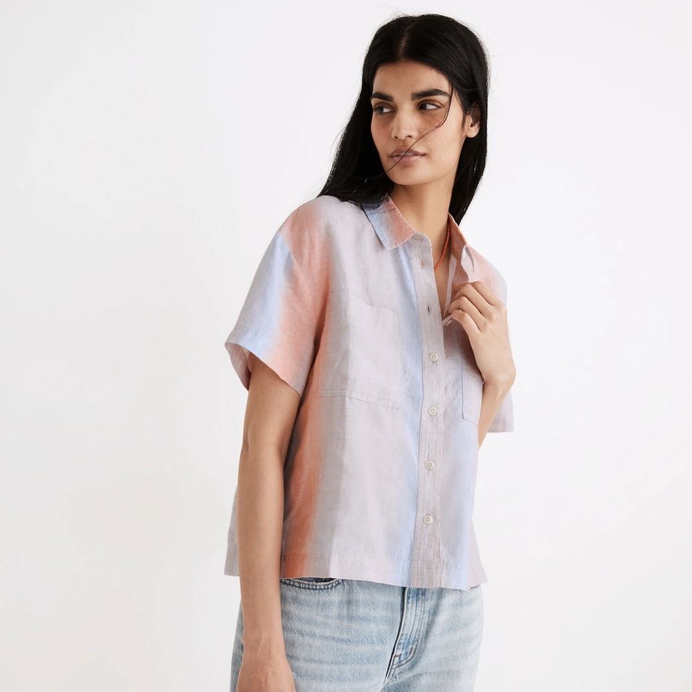 Madewell Linen Beachside Shirt in Ombré Stripe